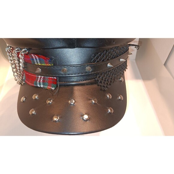 Black Leather Chain Style Steampunk Gothic Biker Halloween Leather Hat